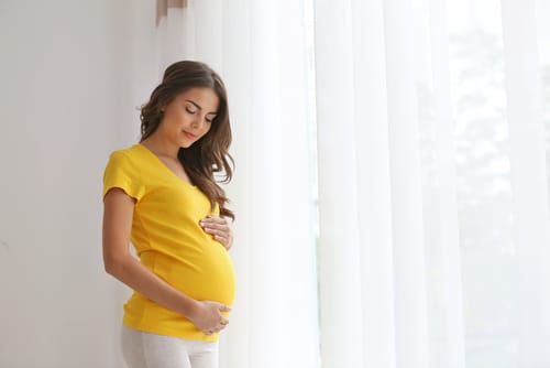 young beautiful pregnant woman standing near window at home -img-blog